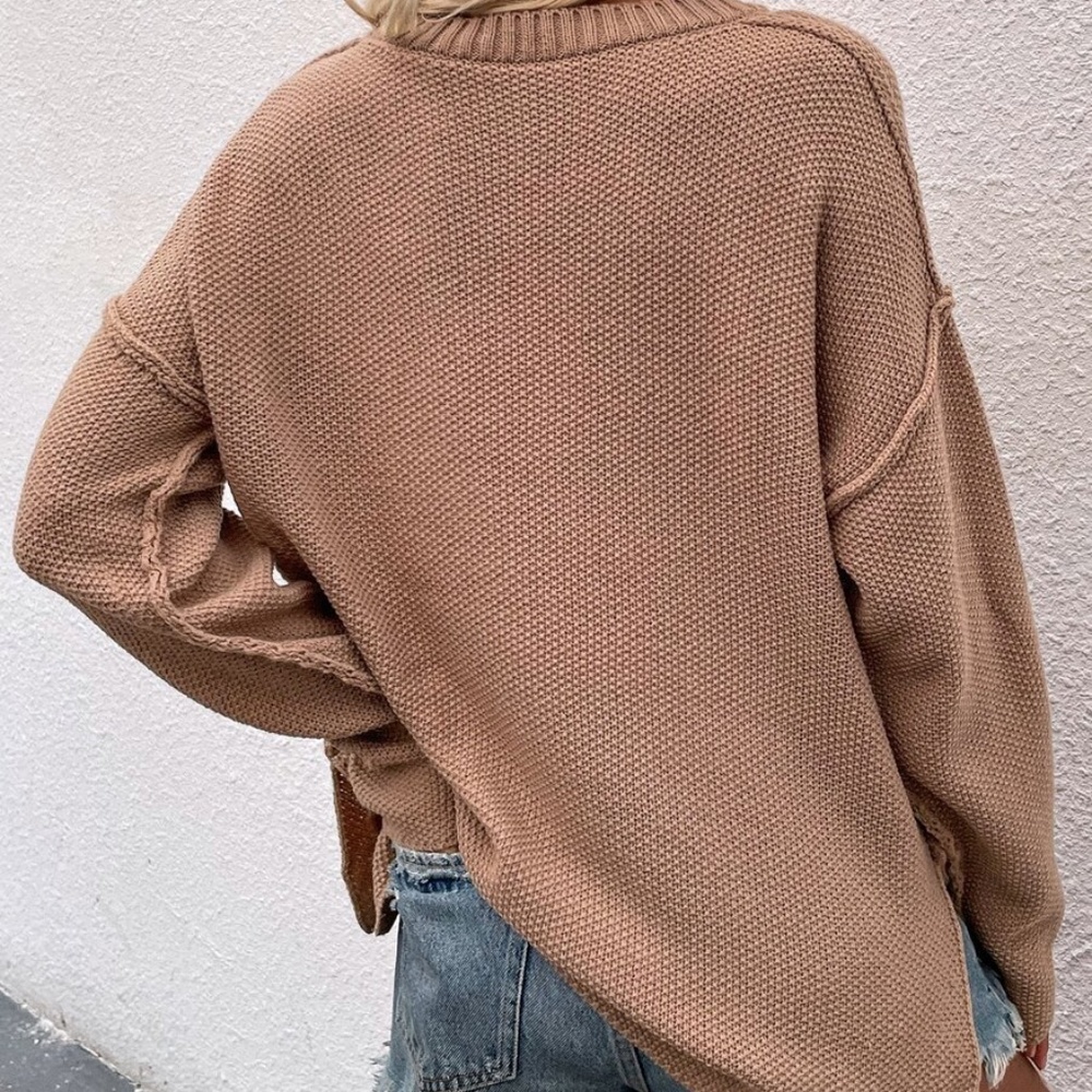 Khaki Button up Knit Oversized Sweater Top - Picture 8 of 8
